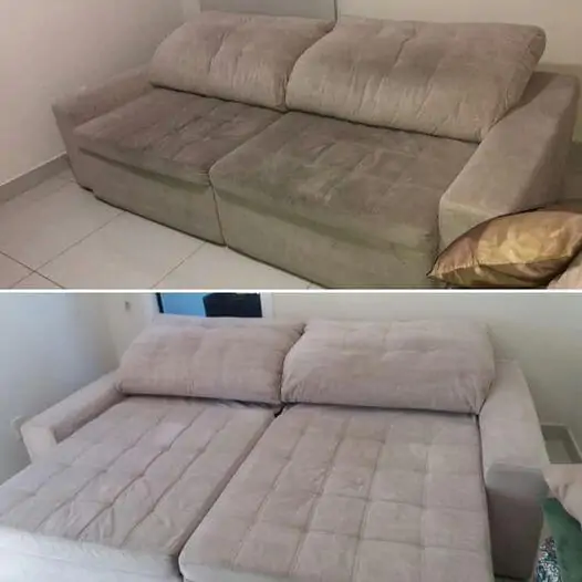 Sofá retrátil antes e depois da limpeza